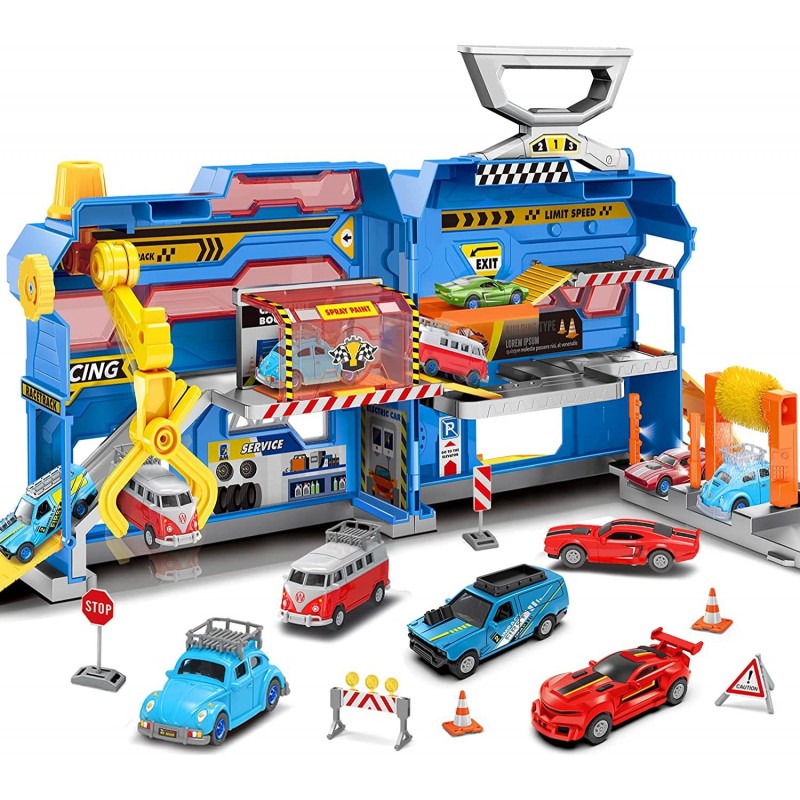 Kids Toys Cars Playset for Boys Toddler Toys for 3 4 5 6 Year Old Boys Racing Car Garage Toys with Race Track 5 Themed Cars S...