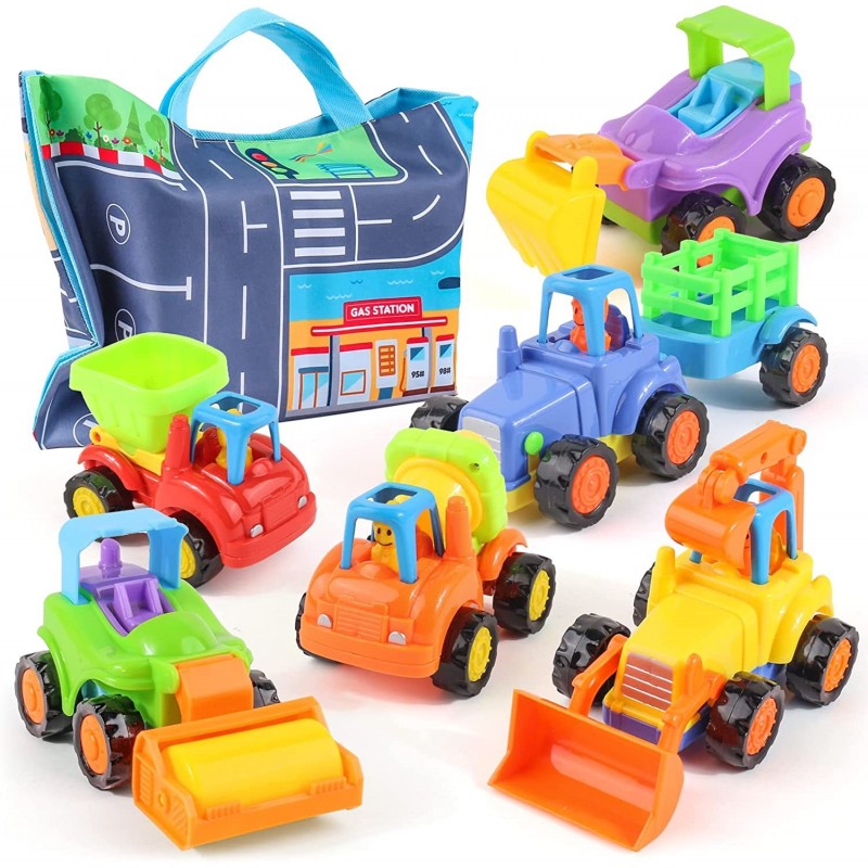 Inertia Baby Toy for 1 Year Old Boy Cars Gifts with Storage Bag 6 Pcs Push and Go Cars Toys Kids Toys Car for Boys Early Educ...