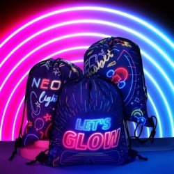 12 Pack Glow Party Drawstring Bags Glow Neon Gift Treat Bag Party Supplies Neon Themed Birthday Party Candy Goodie Favor Bags...