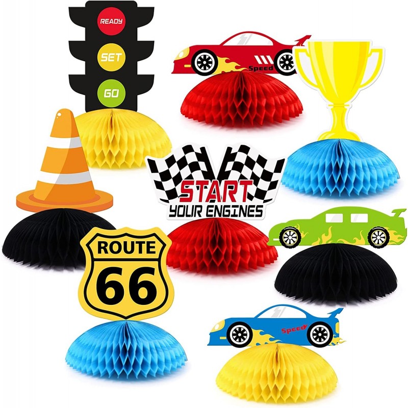 8pcs Race Car Party Honeycomb Centerpieces Racing Table Decoration Start Your Engines Signs for Race Car Birthday Party Suppl...