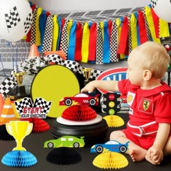 8pcs Race Car Party Honeycomb Centerpieces Racing Table Decoration Start Your Engines Signs for Race Car Birthday Party Suppl...