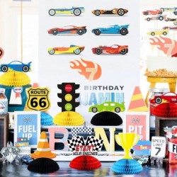 8pcs Race Car Party Honeycomb Centerpieces Racing Table Decoration Start Your Engines Signs for Race Car Birthday Party Suppl...