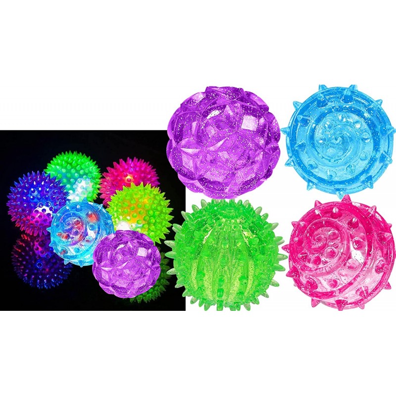 Light Up Rubber Spike Ball (Pack of 4 Balls) with Flashing Lights | Bouncy Stress Ball | Great Fidget Ball Toy for Kids | Bul...