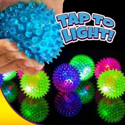 Light Up Rubber Spike Ball (Pack of 4 Balls) with Flashing Lights | Bouncy Stress Ball | Great Fidget Ball Toy for Kids | Bul...