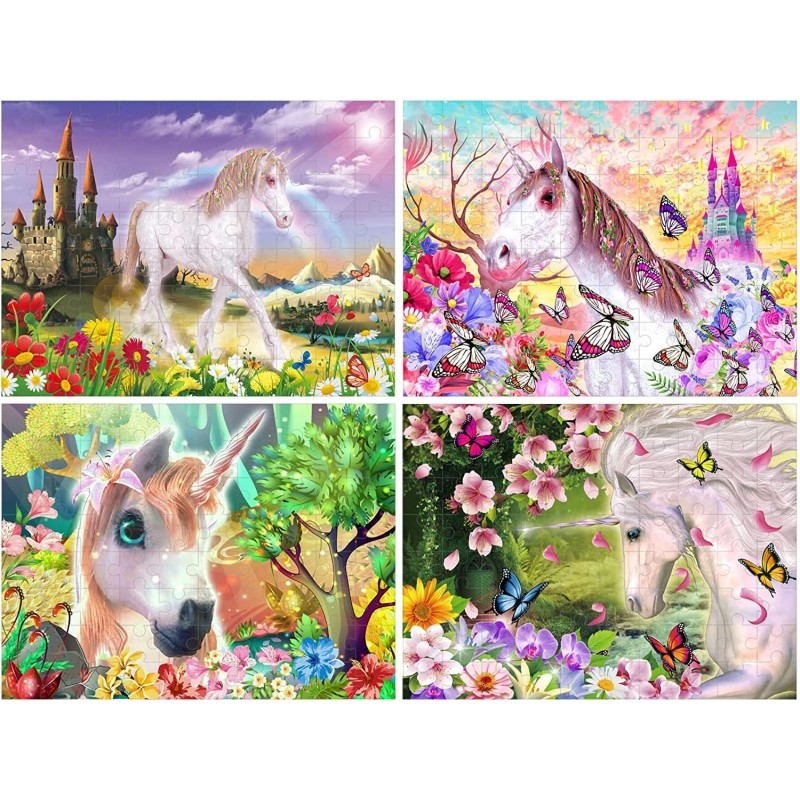 4 Sets Wooden Unicorn Jigsaw Puzzles for Kids Ages 5-12 Puzzles Wood 80 Pieces Kid Puzzle Toy for Learning Princess Unicorns ...