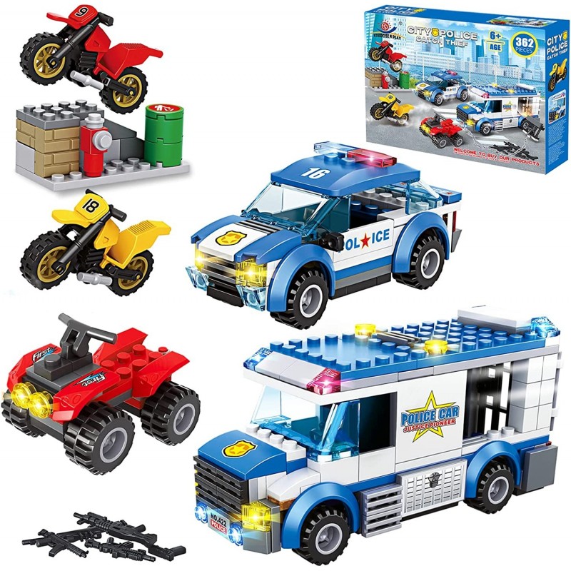 City Police Building Blocks Set Cop Cars Toy Kit with Truck Motorcycle & SUV Vehicles Highway Arrest & Prisoner Transport Toy...