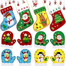 12 Pieces Christmas Felt Crafts DIY Christmas Ornaments Christmas Stocking and Gloves Sewing Kits Preschool Hand Craft Kits S...