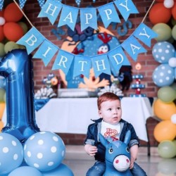 Imitated Burlap Happy Birthday Banner Blue Pre-assembled Reusable Birthday Banner for Men Boys Birthday Party Decorations $17...