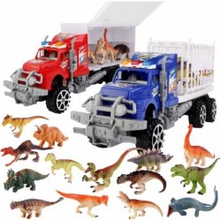 2-Pack Dinosaur Truck Carriers with 14pcs Dinosaur Toys and Play Mat Dinosaurs car playset Toys for 3-12 Years Old Boys Girls...