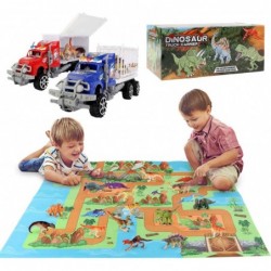 2-Pack Dinosaur Truck Carriers with 14pcs Dinosaur Toys and Play Mat Dinosaurs car playset Toys for 3-12 Years Old Boys Girls...