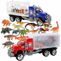 2-Pack Dinosaur Truck Carriers with 14pcs Dinosaur Toys and Play Mat Dinosaurs car playset Toys for 3-12 Years Old Boys Girls...