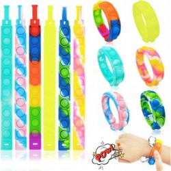 Push Pop Bubble Fidget Bracelet Set of 6 Stress Relief Wristbands Sensory Silicone Fidget Toys Rainbow Bracelet for Kids Adul...