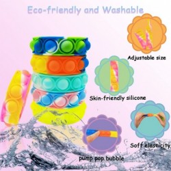 Push Pop Bubble Fidget Bracelet Set of 6 Stress Relief Wristbands Sensory Silicone Fidget Toys Rainbow Bracelet for Kids Adul...