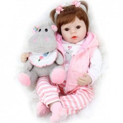 Reborn Baby Doll 22 Inch Realistic Lifelike Toddler Girl Dolls with Pink Clothes and Hippo Doll Accessories $79.66 Dolls