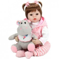 Reborn Baby Doll 22 Inch Realistic Lifelike Toddler Girl Dolls with Pink Clothes and Hippo Doll Accessories $79.66 Dolls