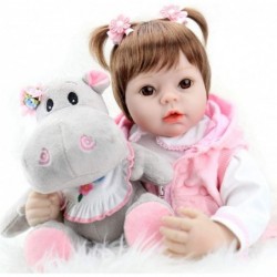 Reborn Baby Doll 22 Inch Realistic Lifelike Toddler Girl Dolls with Pink Clothes and Hippo Doll Accessories $79.66 Dolls