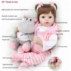 Reborn Baby Doll 22 Inch Realistic Lifelike Toddler Girl Dolls with Pink Clothes and Hippo Doll Accessories $79.66 Dolls