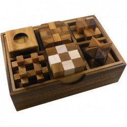 6 Wooden Puzzle Gift Set in A Wood Box - 3D Unique IQ Puzzles $51.43 Brain Teaser Puzzles