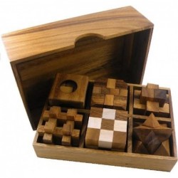 6 Wooden Puzzle Gift Set in A Wood Box - 3D Unique IQ Puzzles $51.43 Brain Teaser Puzzles