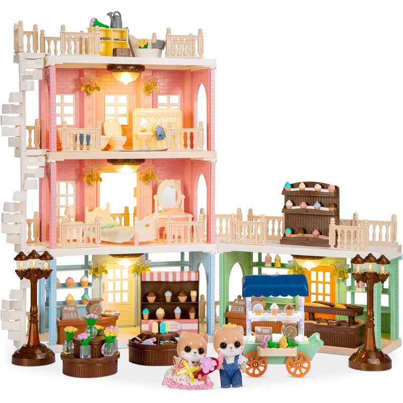 Deluxe Cottage Dollhouse Town Mansion Playset Gift Set Pretend Play Toy with 225 Accessories and Tiny Critters for Kids $52.0...