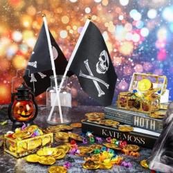 500 Pcs Pirate Gold Coins and Pirate Gems Jewelery Playset with Mini Fake Spiders and 2 Pirate Flags Pirates Jewelry Treasure...