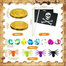 500 Pcs Pirate Gold Coins and Pirate Gems Jewelery Playset with Mini Fake Spiders and 2 Pirate Flags Pirates Jewelry Treasure...