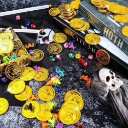 500 Pcs Pirate Gold Coins and Pirate Gems Jewelery Playset with Mini Fake Spiders and 2 Pirate Flags Pirates Jewelry Treasure...