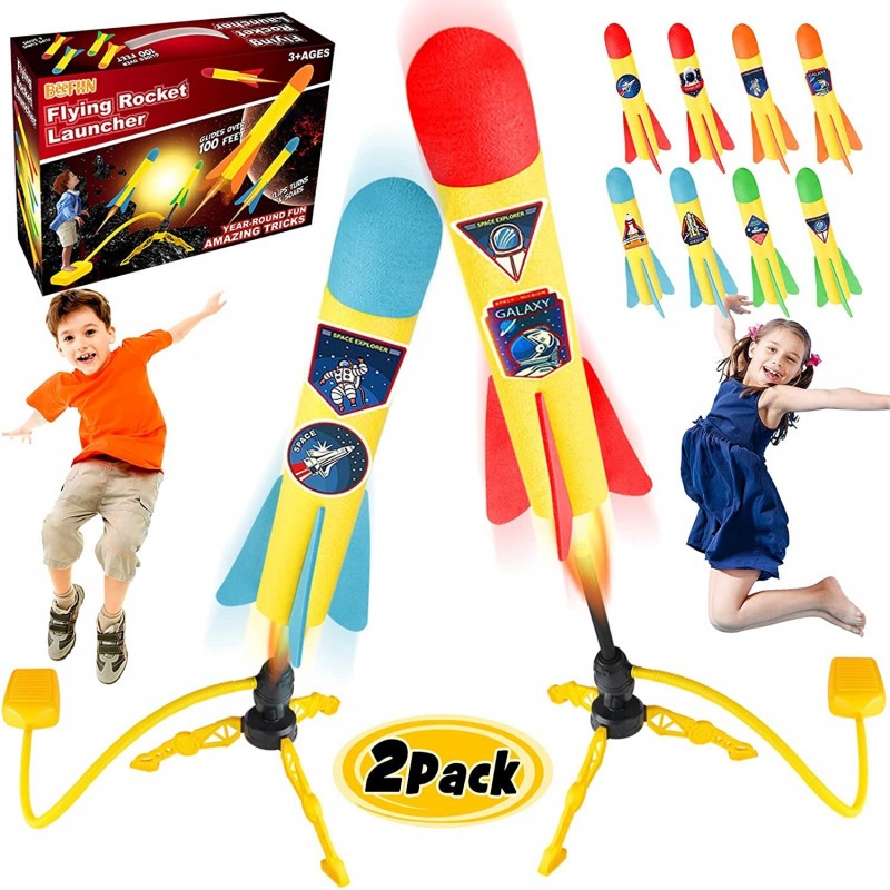 Toy Rocket Launcher for Kids Incl 2 Launchers & 8 Foam Rockets Shoots Up to 100 Feet Sturdy Jump Launch Toys Fun Outdoor Toy ...