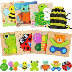 7 Pieces Wooden Animal Puzzle for Toddler 1 2 3 4 Years Old Animal Jigsaw Puzzles Set with Organize Bag Early Learning Educat...