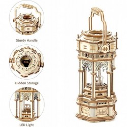 3D Wooden Puzzles Mechanical Music Box - DIY Rotating Vintage LED Lantern 11.8" Hands-on Activity Desk Decor Gifts for Teens/...