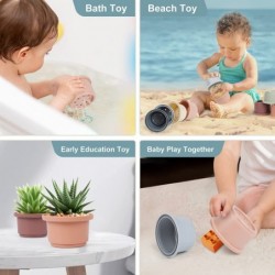 Baby Stacking Cups Bath Toy for Toddlers 1-3 8PCS Stackable Nesting Cups Water Pool Tub Toy for 6-12 Months Infant Early Educ...