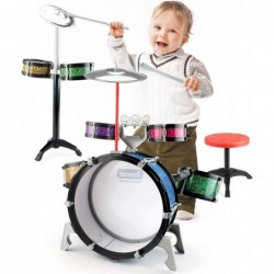 13 PCS Kids Drum Set - 7 Drums 2 Cymbals 2 Drumsticks Stool Kick Pedal Musical Instrument Jazz Drum Set for Toddlers 1-3 Idea...