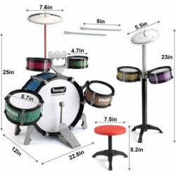 13 PCS Kids Drum Set - 7 Drums 2 Cymbals 2 Drumsticks Stool Kick Pedal Musical Instrument Jazz Drum Set for Toddlers 1-3 Idea...