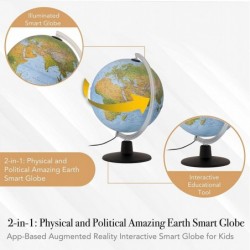 Earth Physical Illuminated Globe with Augmented Reality: Smart 2 in 1 map for Kids Ages 3 and up Includes up-to-Date Informat...