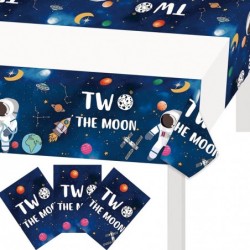 3PCS Two The Moon Tablecloth 42.6" x 70.8" 2 The Moon Party Table Covers Galaxy Astronaut Space Man Robot UFO Outer Space The...