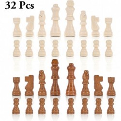 Wooden Chess Pieces Only – 32 Pieces Staunton Style Handcrafted Wood Chessmen with 2 Pouch Bags for Ease of Storage – 3” King...