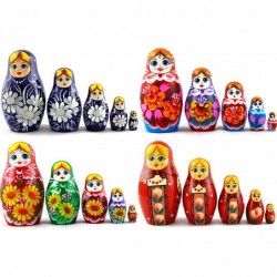 Lot 4 Russian Nesting Dolls for Kids Each Maryoshka 5 Pieces Set - Handmade Wooden Babushka Dolls Stacking Toys - 7 Munecas R...