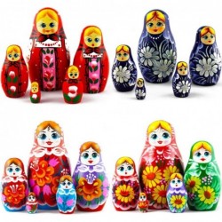 Lot 4 Russian Nesting Dolls for Kids Each Maryoshka 5 Pieces Set - Handmade Wooden Babushka Dolls Stacking Toys - 7 Munecas R...