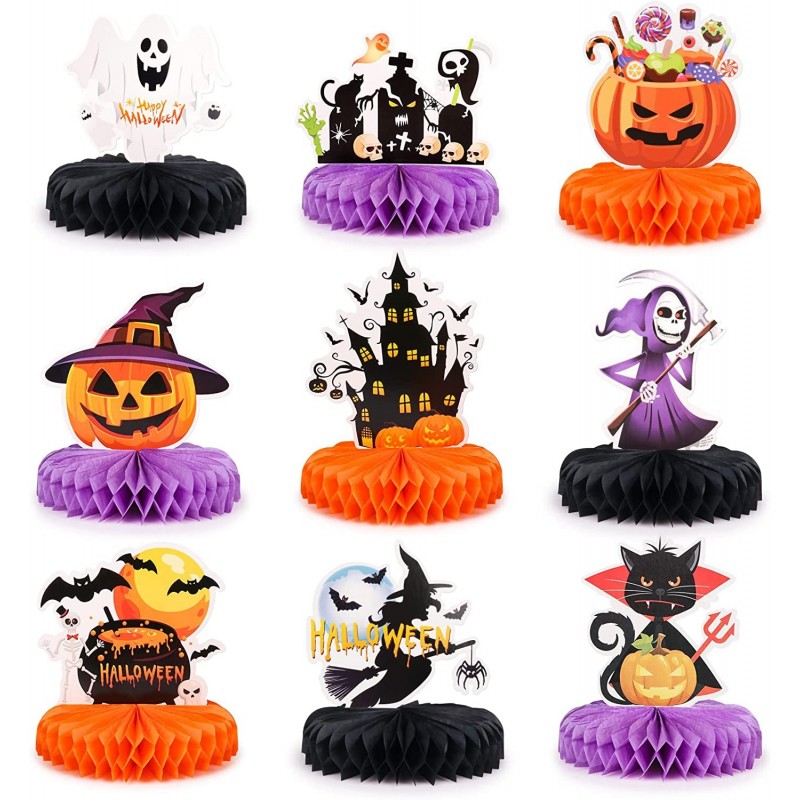 9pcs Honeycomb Halloween Table Centerpiece 3D Pumpkin Ghost Cat Witch Cauldron Castles Tombstone Elements Halloween Themed Ta...