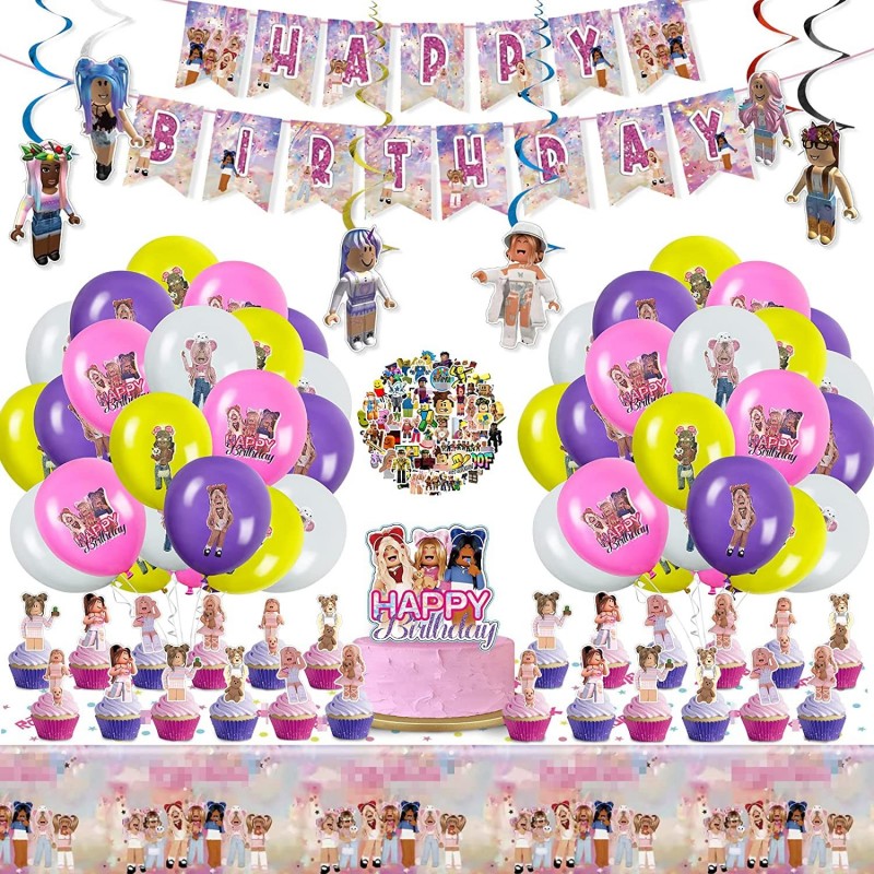 Robot Blocks Party Supplies Girl Game Party Decorations Set include Happy Birthday Banner Hanging Swirls Decorations Balloons...