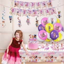 Robot Blocks Party Supplies Girl Game Party Decorations Set include Happy Birthday Banner Hanging Swirls Decorations Balloons...