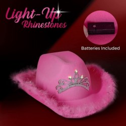 Pink Cowgirl Hat for Women with Light Up Tiara - One Size Fits Most - Feathered Felt Hat - Pink Cowboy Hat for Halloween Birt...