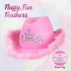 Pink Cowgirl Hat for Women with Light Up Tiara - One Size Fits Most - Feathered Felt Hat - Pink Cowboy Hat for Halloween Birt...