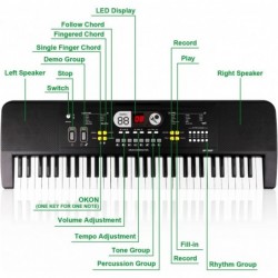 Keyboard Piano for Kids 61 Keys Electronic Piano Keyboard Music Piano with Microphone/Double Speaker Educational Instrument T...