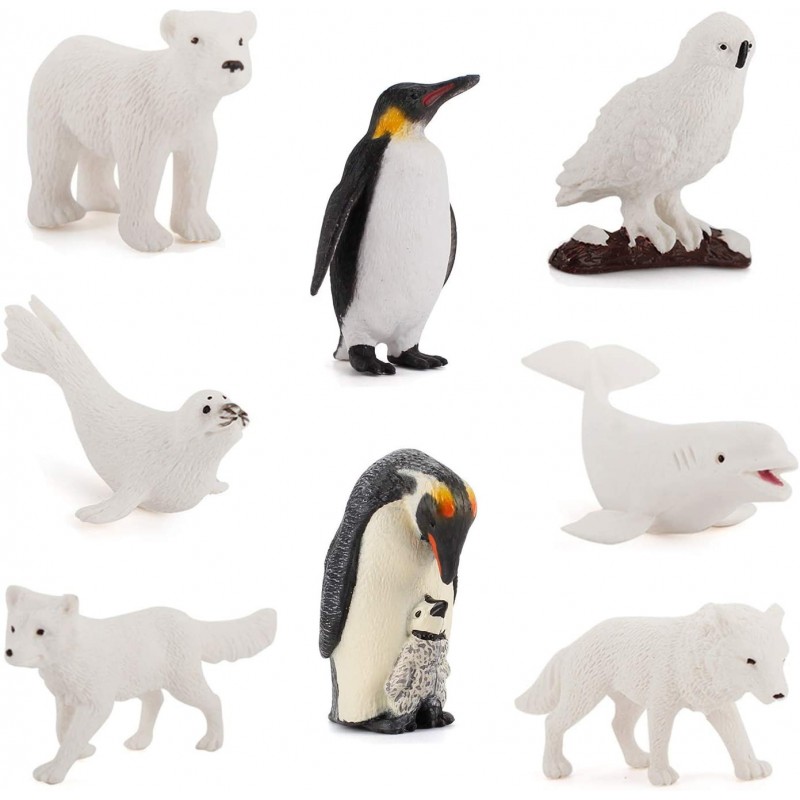 8Pcs Arctic Animals Figurines Set Realistic Plastic Ocean Animals White Whale Seal Wolf Fox Polar Bear Emperor Penguin Decora...