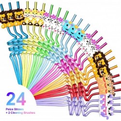 24 Reusable Animal Plastic Straws for Kids Lion Elephant Cat Deer Dog Fox Birthday Party Supplies Favors Animal Themed Straws...