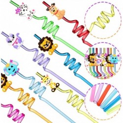 24 Reusable Animal Plastic Straws for Kids Lion Elephant Cat Deer Dog Fox Birthday Party Supplies Favors Animal Themed Straws...