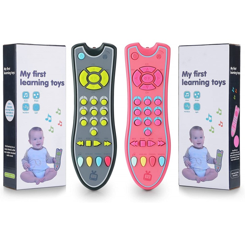 2 Pieces TV Remote Control Toys with Light and Sound Musical Early Educational Remote Toy Preschool Leaning Toy for Home Kind...