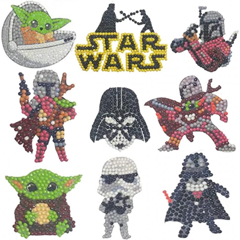 9PCS 5D DIY Diamond Painting Kits for Star War Party Stickers for Kids Stick Paint with Diamonds Drill for Star War Party Sup...