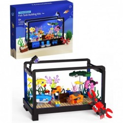 Fish Tank Building Block Set Lighting Aquarium Sets Including Marine Life a Submarine and a Treasure Chest Building Block Toy...